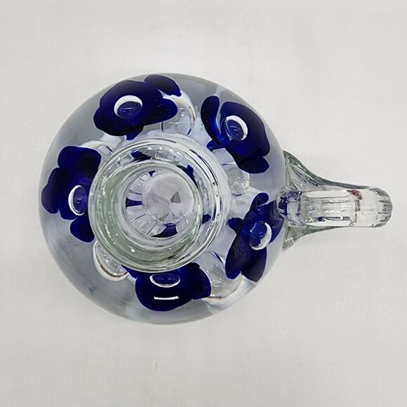 Blue Flower Bubble St Clair Studio Art Candle Holder Paperweight Unmarked - Picture 2 of 7